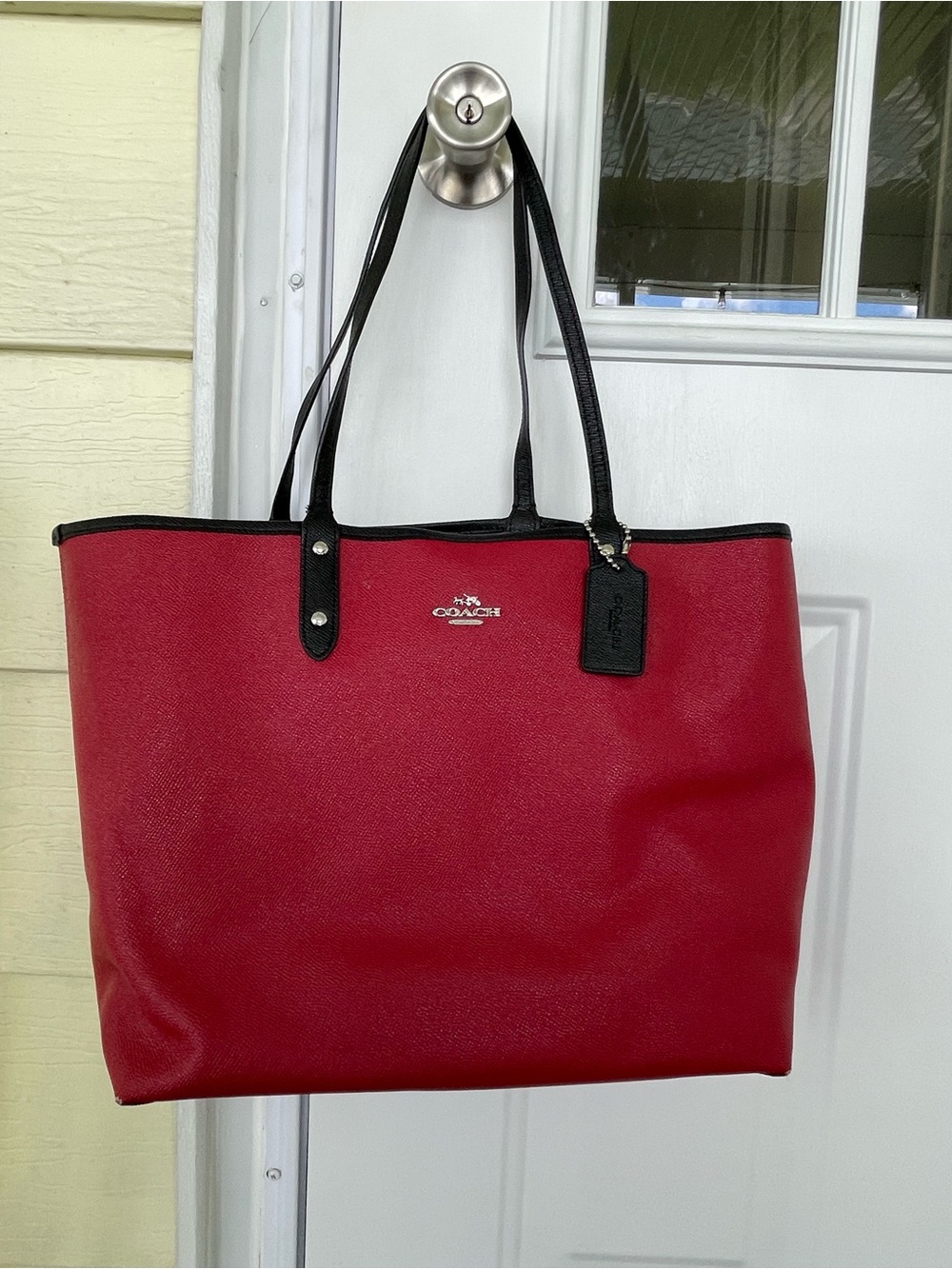 REVERSIBLE Coach Red Tote with Black Handles